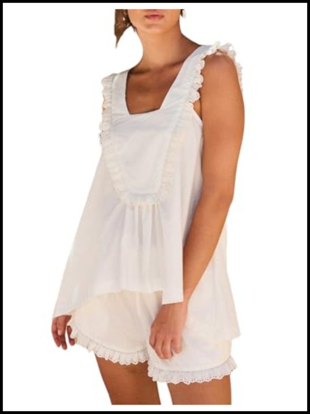 Womens Cotton Pajama Set Ruffle Tank Top Shorts Sleepwear Bridal Lounge